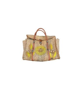 Vintage 60’s-70’s Mexican Handwoven Straw Tote with Yellow Accents